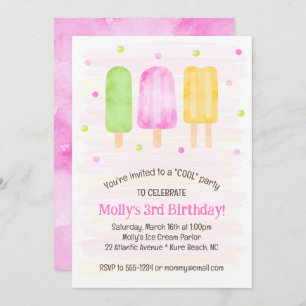 Waterverf Popsicles Schattige Roze Meisje 3e Verja Kaart