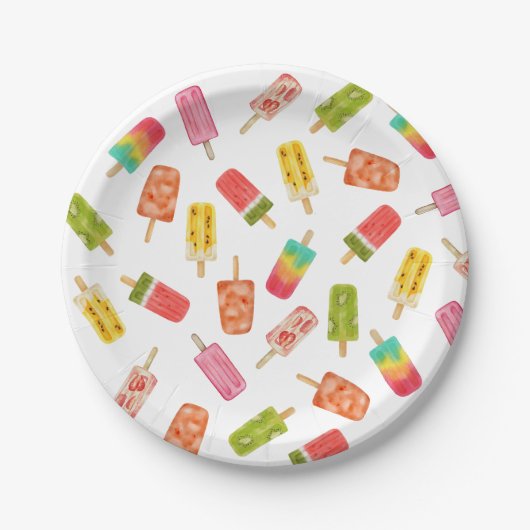 Waterverf Popsicles Zomerfeest Papieren Bordje (Voorkant)