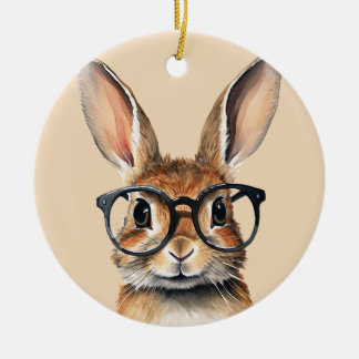 Waterverf portret Schattige konijn met bril Keramisch Ornament