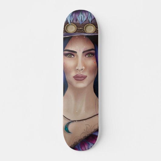 Waterverf portret van een op steampunk geïnspireer skateboard (Voorkant)