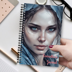 Waterverf Portret van vrouw in blauwe tinten Notitieboek