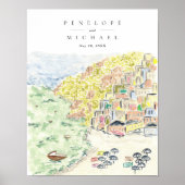 Waterverf Positano Italië Bestemmingsweddenschap Poster (Voorkant)