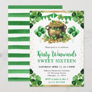 Waterverf Pot met Goud St. Patrick's Sweet 16 Kaart