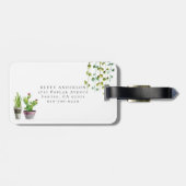 Waterverf Potplant Cactus | Chic Monogram Bagagelabel (Achterkant horizontaal)