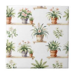 Waterverf Potplanten Plank Patroon Tegeltje