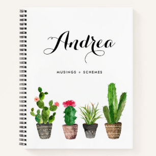 Waterverf Potted Succulents gepersonaliseerd Notitieboek