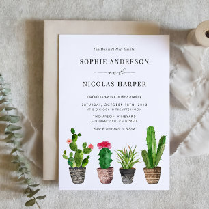 Waterverf Potten Succulenten en Cactus Bruiloft Kaart