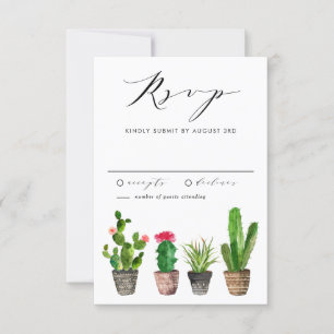 Waterverf Potten Succulenten en Cactus Bruiloft RSVP Kaartje