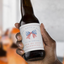 Waterverf Preppy Bow Rood Wit Blauw Juli 4th BBQ Bier Etiket