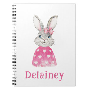 Waterverf Preppy Bunny gepersonaliseerd Notitieboek