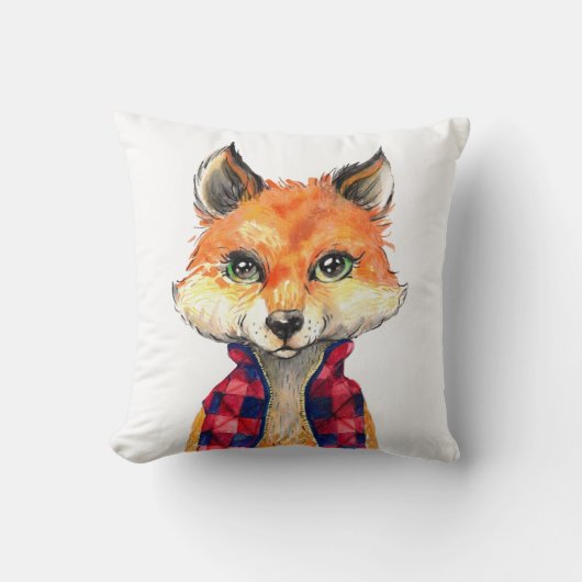 Waterverf Preppy Fox Kussen (Voorkant)