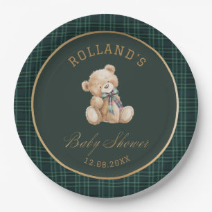 Waterverf preppy geruite teddybeer babyshower papieren bordje