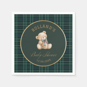 Waterverf preppy geruite teddybeer babyshower servet