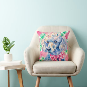 Waterverf Preppy Palm Beach Gingham Poodle Dog Kussen