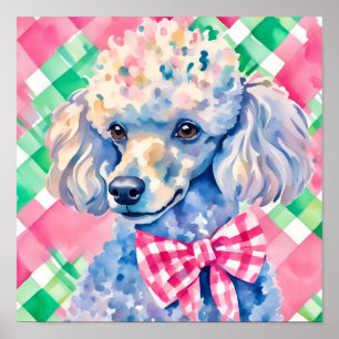 Waterverf Preppy Palm Beach Gingham Poodle Dog Poster