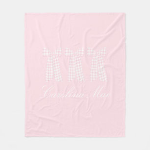 Waterverf Preppy Pink Gingham Bow Fleece Deken