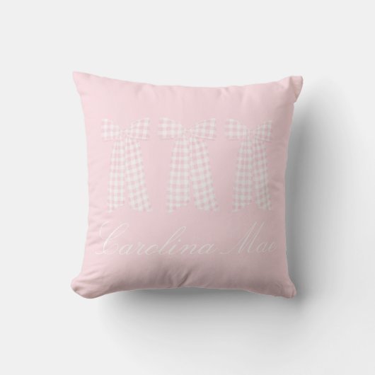Waterverf Preppy Pink Gingham Bow Kussen (Voorkant)