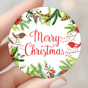 Waterverf Prettig kerstfeest Ronde Sticker