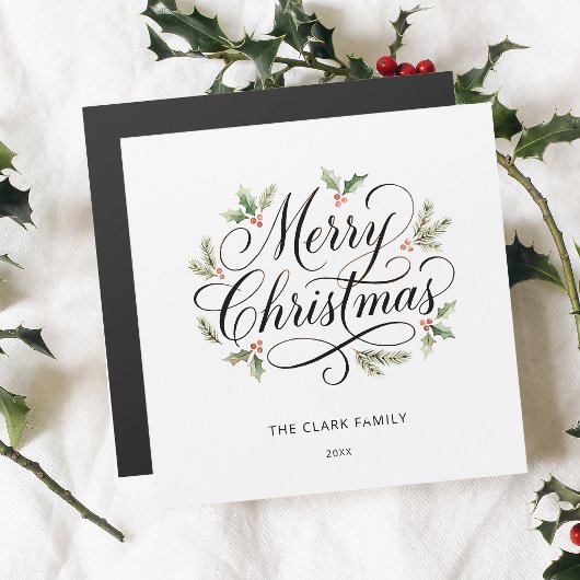 Waterverf Prettig Kerstmis Script Botanisch