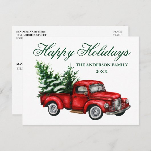 Waterverf Prettige feestdagen Briefkaart (Voorkant / Achterkant)