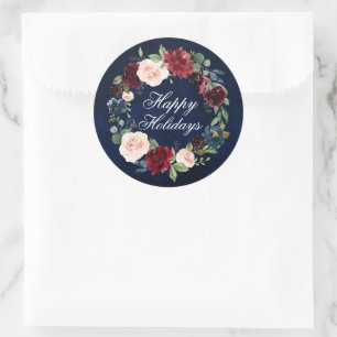 Waterverf Prettige feestdagen Floral Wreath Ronde Sticker
