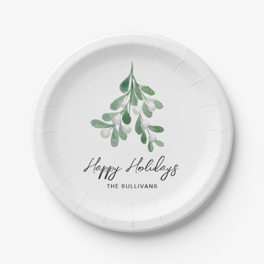 Waterverf Prettige feestdagen Greenery Papieren Bordje (Voorkant)