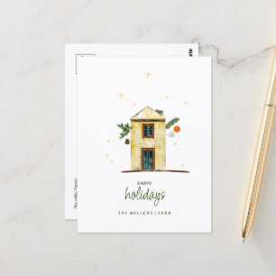 Waterverf Prettige feestdagen © Huis Niet-foto Briefkaart