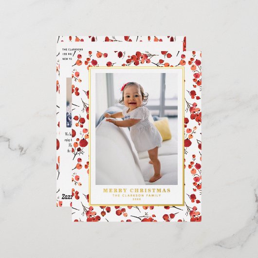 Waterverf Prettige feestdagen Rode Winterbes (Voorkant / Achterkant)