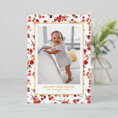 Waterverf Prettige feestdagen Rode Winterbes (Staand Voorkant)