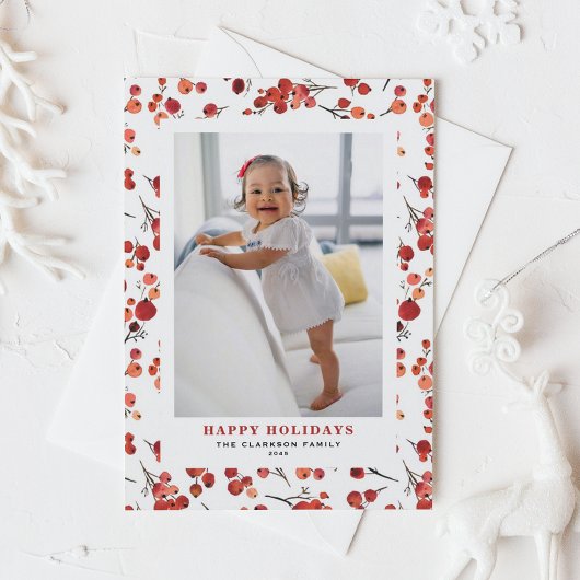 Waterverf Prettige feestdagen Rode Winterbes