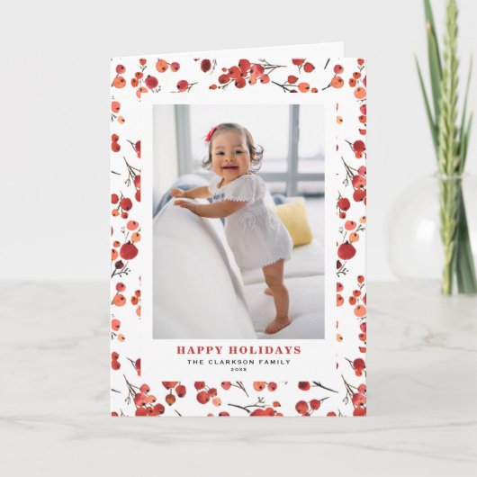 Waterverf Prettige feestdagen Rode Winterbes (Voorkant)