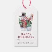 Waterverf Prettige feestdagen Snowman Cadeaulabel (Voorkant)