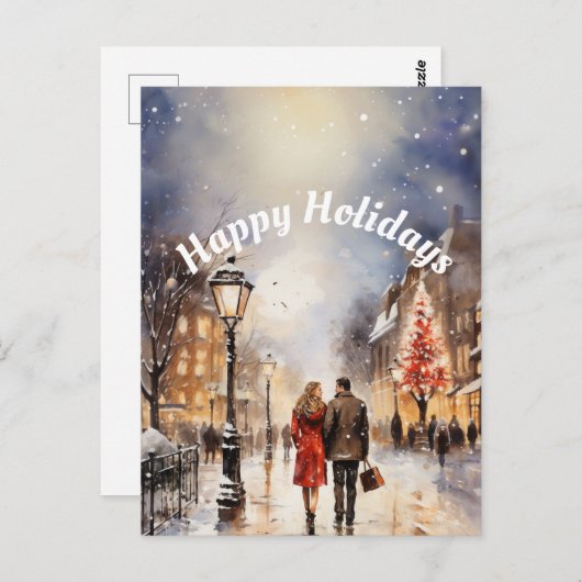 Waterverf Prettige feestdagen Winter Scène Briefkaart (Voorkant / Achterkant)