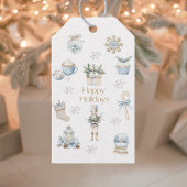 Waterverf Prettige feestdagen Winterblauw Cadeaulabel