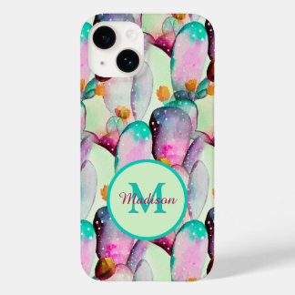 Waterverf Prickly Pear Cactus Bloemen Monogram Case-Mate iPhone 14 Hoesje