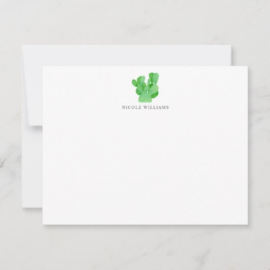 Waterverf Prickly Pear Cactus Personalized Notitiekaartje (Voorkant)