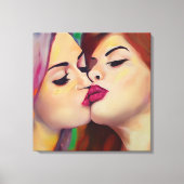Waterverf Pride Twee vrouwen delen een kus Canvas Afdruk (Voorkant)
