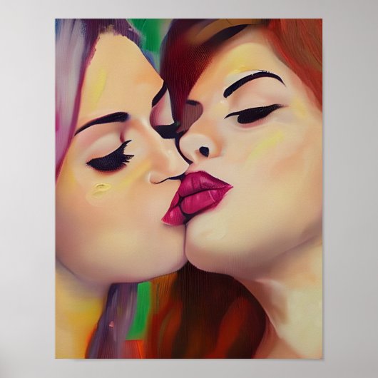 Waterverf Pride Twee vrouwen delen een kus Poster (Voorkant)