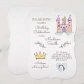 Waterverf Prinses Unicorn Birthday Uitnodiging (Voorkant / Achterkant)