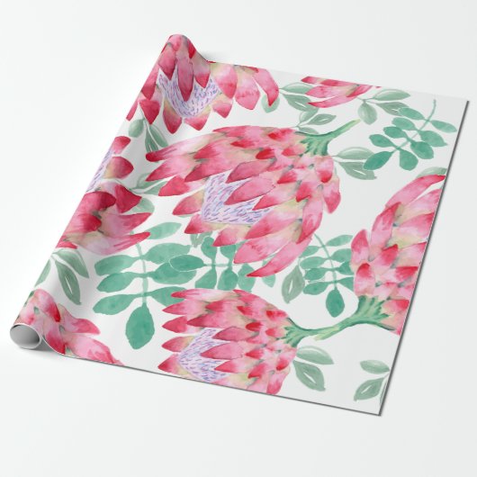 Waterverf Protea Cadeaupapier (Uitgerold)