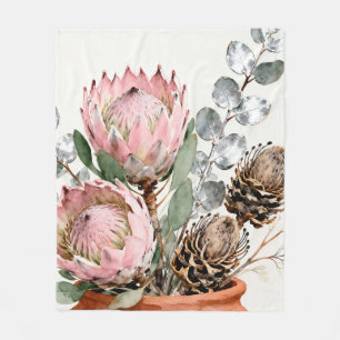 Waterverf Protea Eucalyptus Boeket Fleece Deken