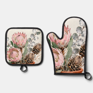 Waterverf Protea Eucalyptus Boeket Ovenwant & Pannenlap Set