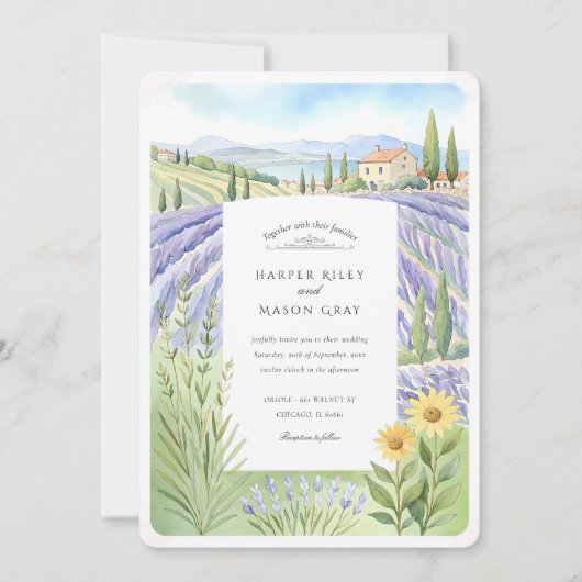 Waterverf Provence Lavendel Fields Wedding Kaart (Voorkant)