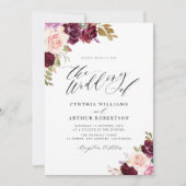 Waterverf pruimen paarse bruiloft kaart (Voorkant)