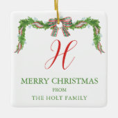 Waterverf Pset Bow Garland kerst Keramisch Ornament (Voorkant)
