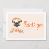 Waterverf Pug en Perzik Bloemen Verjaardagsfeest Bedankkaart (Voorkant)