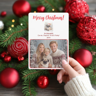 Waterverf Pug Illustratie Vrolijk Kerstgezin Feestdagenkaart