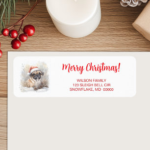 Waterverf Pug in Santa Hat Vrolijke Kerstterugkeer Etiket