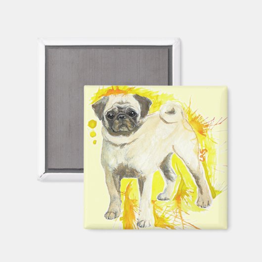 Waterverf Pug kunstmagneet Magneet (Voorkant / Achterkant)