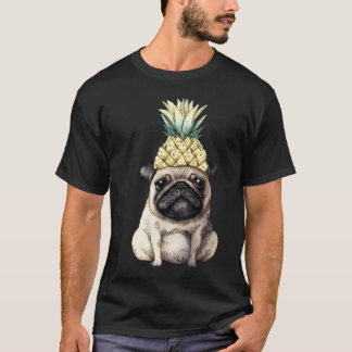 Waterverf pug met een ananas kroon. Grappige pug T-shirt